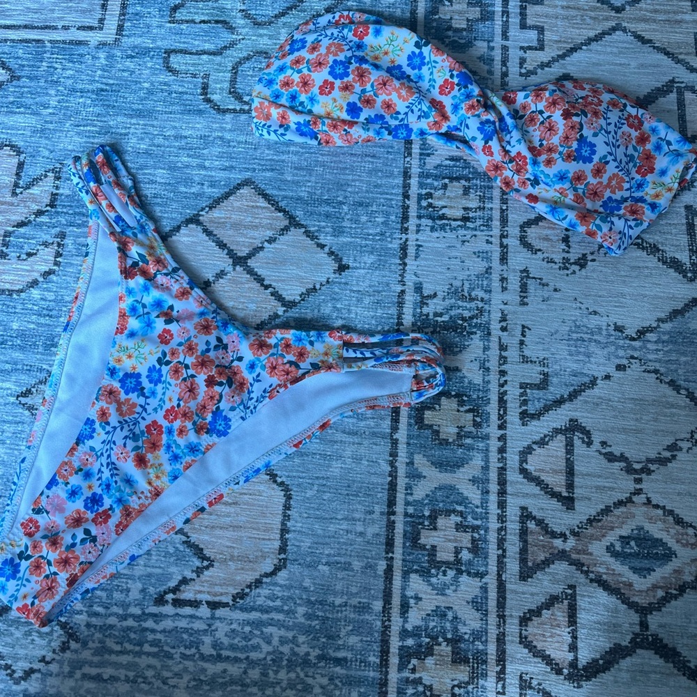 SHEIN Floral Bikini Set - Blue and Red